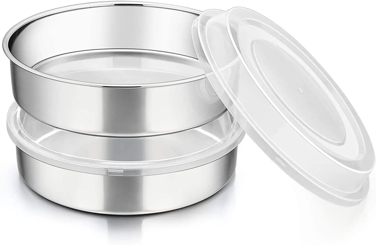 8-inch round baking cake pan with lid p chef stainless steel and plastic cover set for wedding birthday picnic reusab |