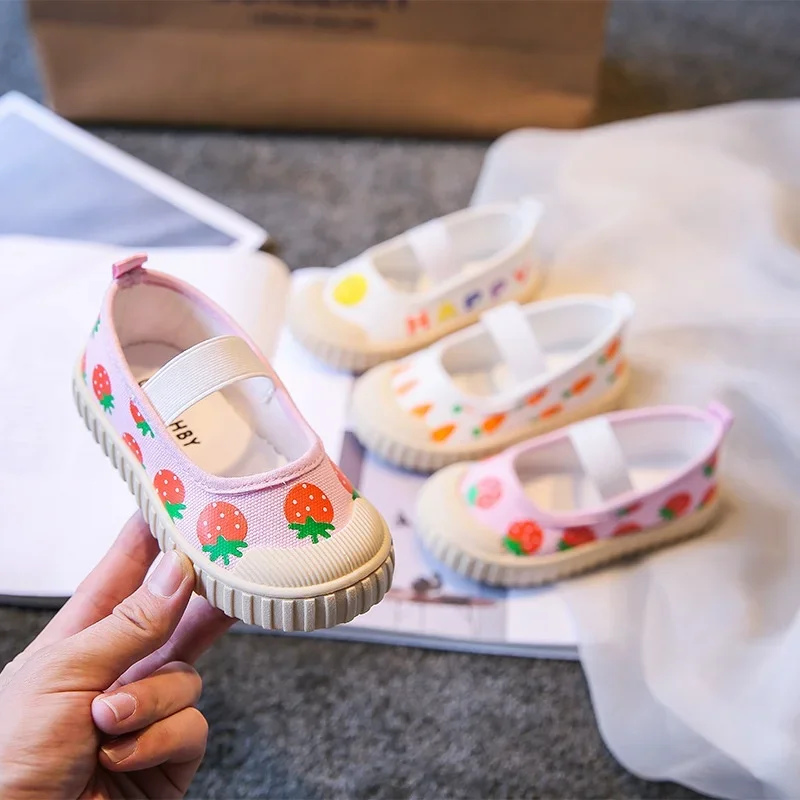 New White Toddler Girl Sneakers Cute Strawberry Kids Shoes for Girl Soft Bottom Cartoon Radish Children Canvas Shoes Girl E06292 3