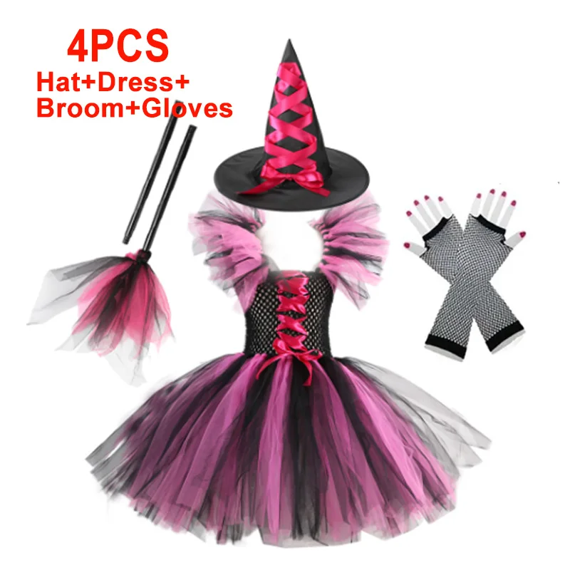 thumbnail image 1 of Disfraz de bruja de Halloween para niñas, traje de Cosplay para carnaval, Fiesta infantil, conjunto de ropa para niños, bolsa, sombrero, escoba, 1 of 5