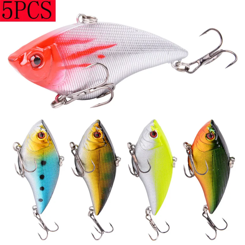 

5PCS Hard VIB Fishing Lure 7.4cm 15.7g Plastic Artificial Bait Treble Hooks Peche Bass Pike Trolling Pesca Fishing Tackle