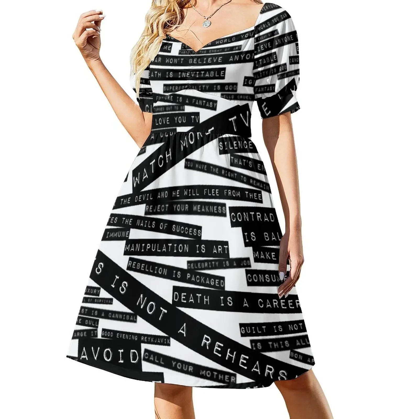 thumbnail image 1 of Vestido de manga corta con citas de ZooTV de U2, vestidos de verano, vestidos de verano para mujer, vestidos de noche para mujer, 1 of 8
