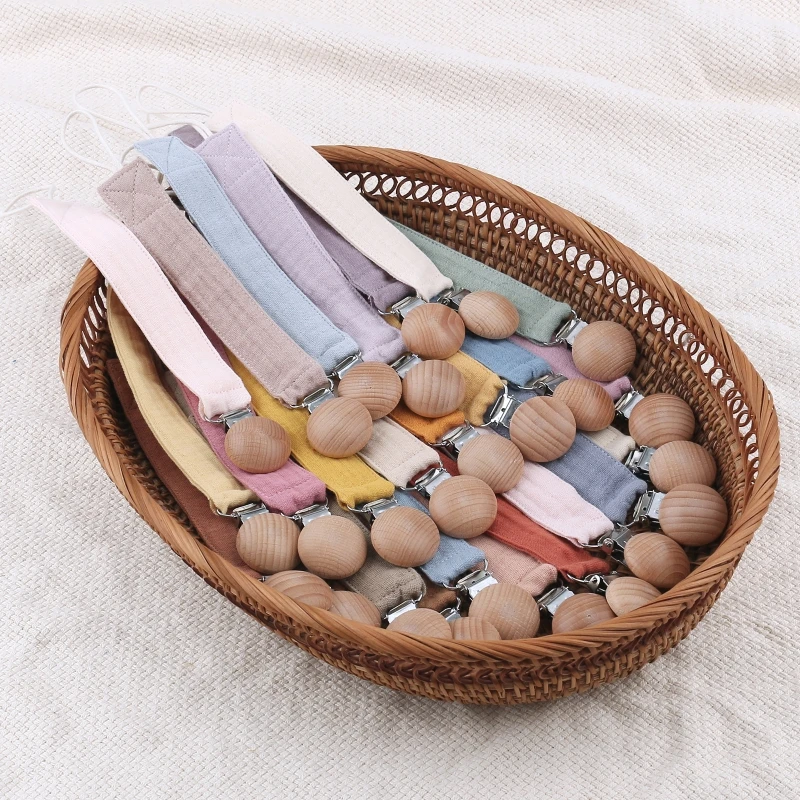 Pacifier Chain Baby Cotton Beech Pacifier Clip Infant Teething Toy Holder