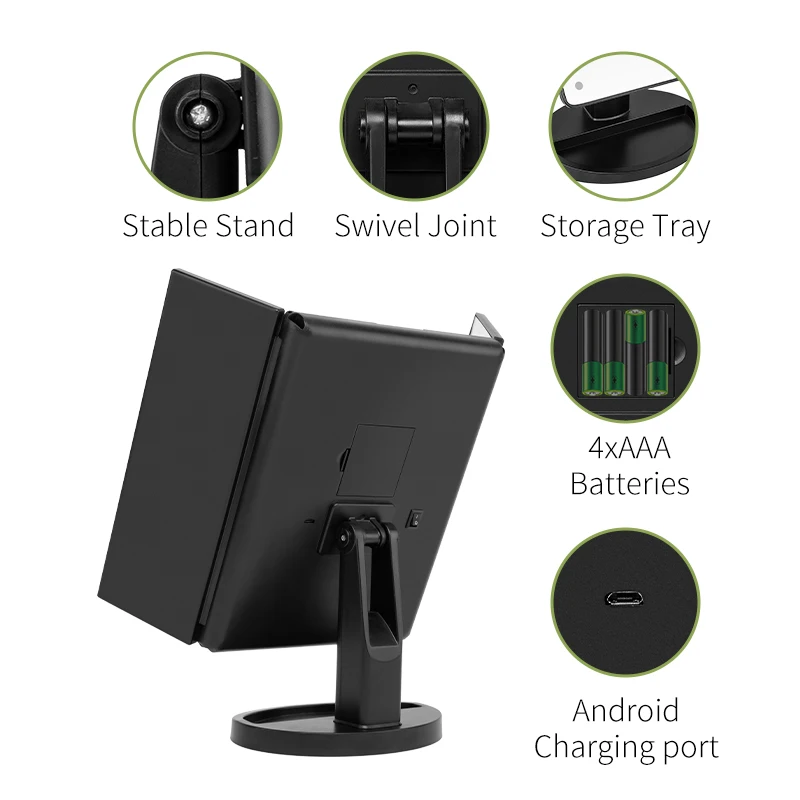 3-Sided LED Vanity Mirror-Touch Control Dimming 2X/3X Magnification & 360&deg; Rotation for Professional Makeup