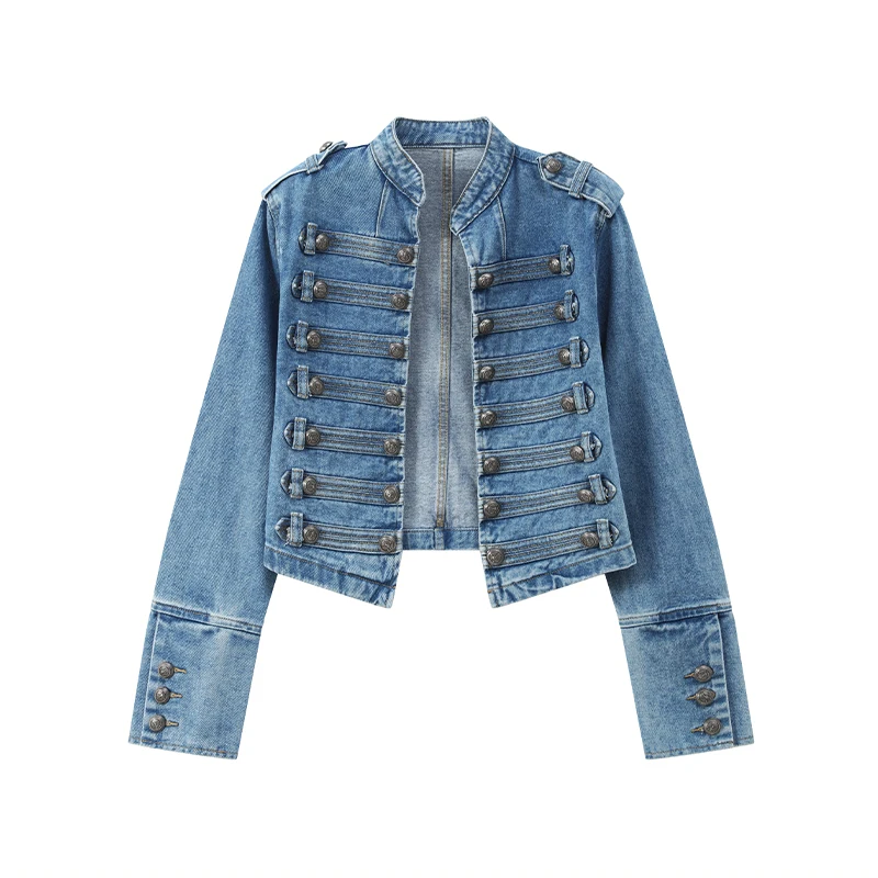 Vintage Denim Military Jacket Women Retro Solid Round Neck Single Breasted Slim Crop Coat 2026 New Lady Daily Street Outerwear 12 S3fa99ec1a39c430eb451e0dcbe86a38cq