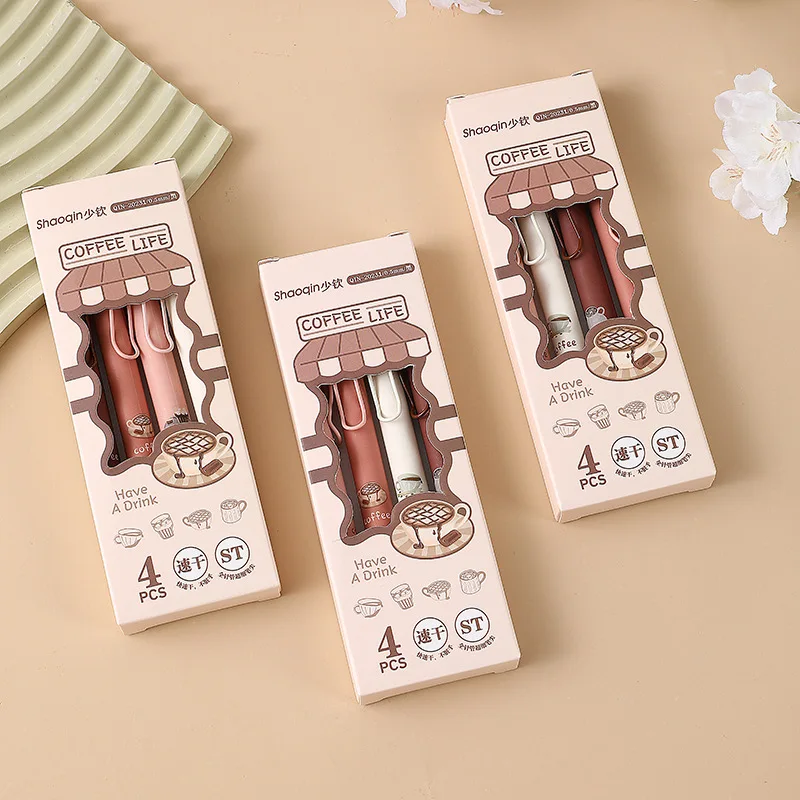 4 개/대 0.5mm 커피 라이프 ST 팁 기계식 젤 잉크 펜 학교 사무실 쓰기 용품 선물 문구 상품 귀여운 펜