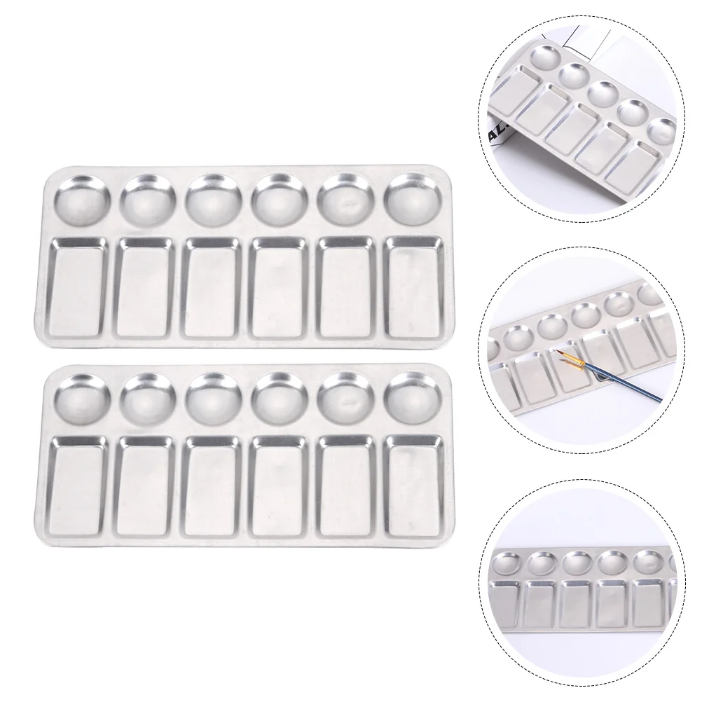 

2 Pcs Rectangle Elongated Palette Student Oil Paint Aluminum Watercolor Tray Device
