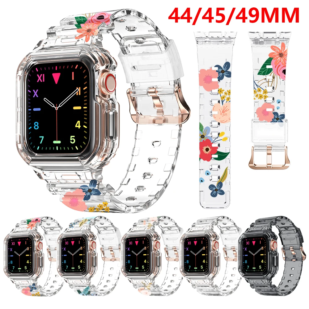 

Clear Band Case for Apple Watch Ultra 8 7 6 5 4 SE Transparent Sport Strap For iWatch Bracelet 49mm 45mm 44mm Protective Bumper