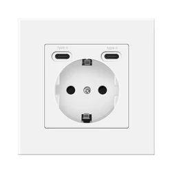 Novski Modern Wall USB Charger with Dual EU Standard Outlets, 110V - 250V, 16A - Type c - type c white