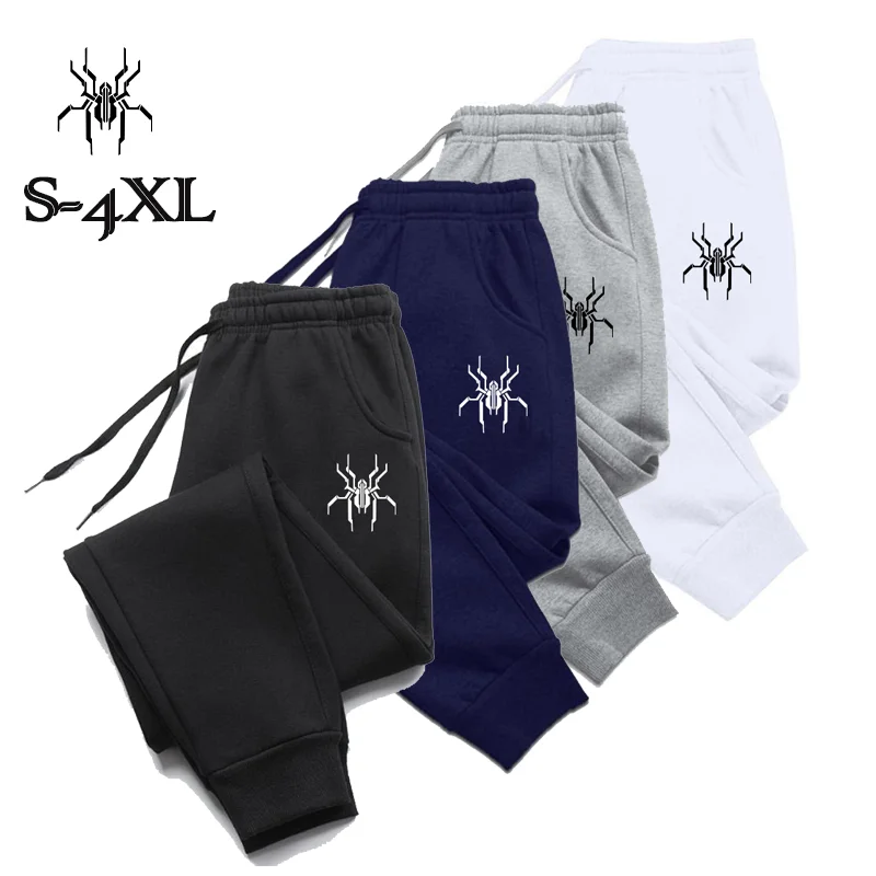 Tech Inspired 스파이더 프린트 캐주얼 스포츠 바지, 남성용 미니멀리스트..