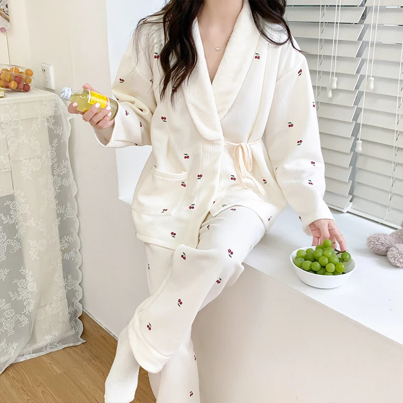 Autumn Winter Thick Cotton Padded Maternity Nursing Sleepwear Sets Loose Cardigan Feeding Pajamas Suit Pregnancy Postpartum Wear