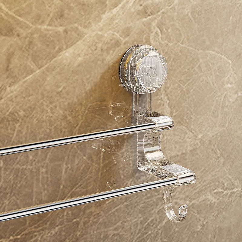 3830 Double-pole Suction Cup Towel Rack Bathroom Towel Storage With Hook Wet and Dry Dual-use