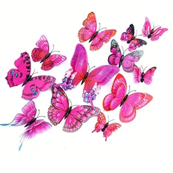 3D Butterfly Wall Decor Stickers with Magnets, Set of 12 (Rose pink)