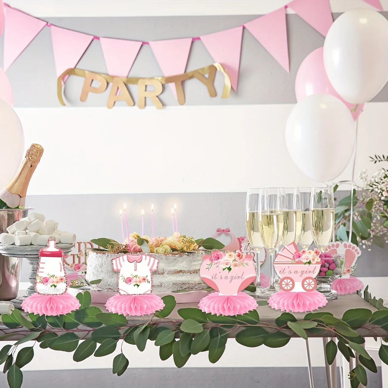 Déco Baby Shower Originale Décorations Table Révélation Sexe Bébé - 9 Centres De Table Nid D'Abeille - Fête Rose Ou Bleu Accessoire Gender Reveal