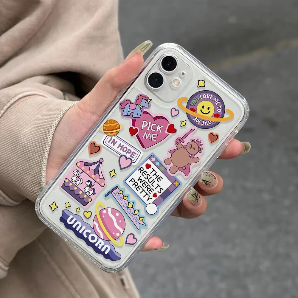 Модные наклейки, чехол для телефона с милым медведем для iPhone 14 13 12 11  Pro XSMAX XR X 8P, Ультратонкий Прозрачный чехол для телефона | AliExpress