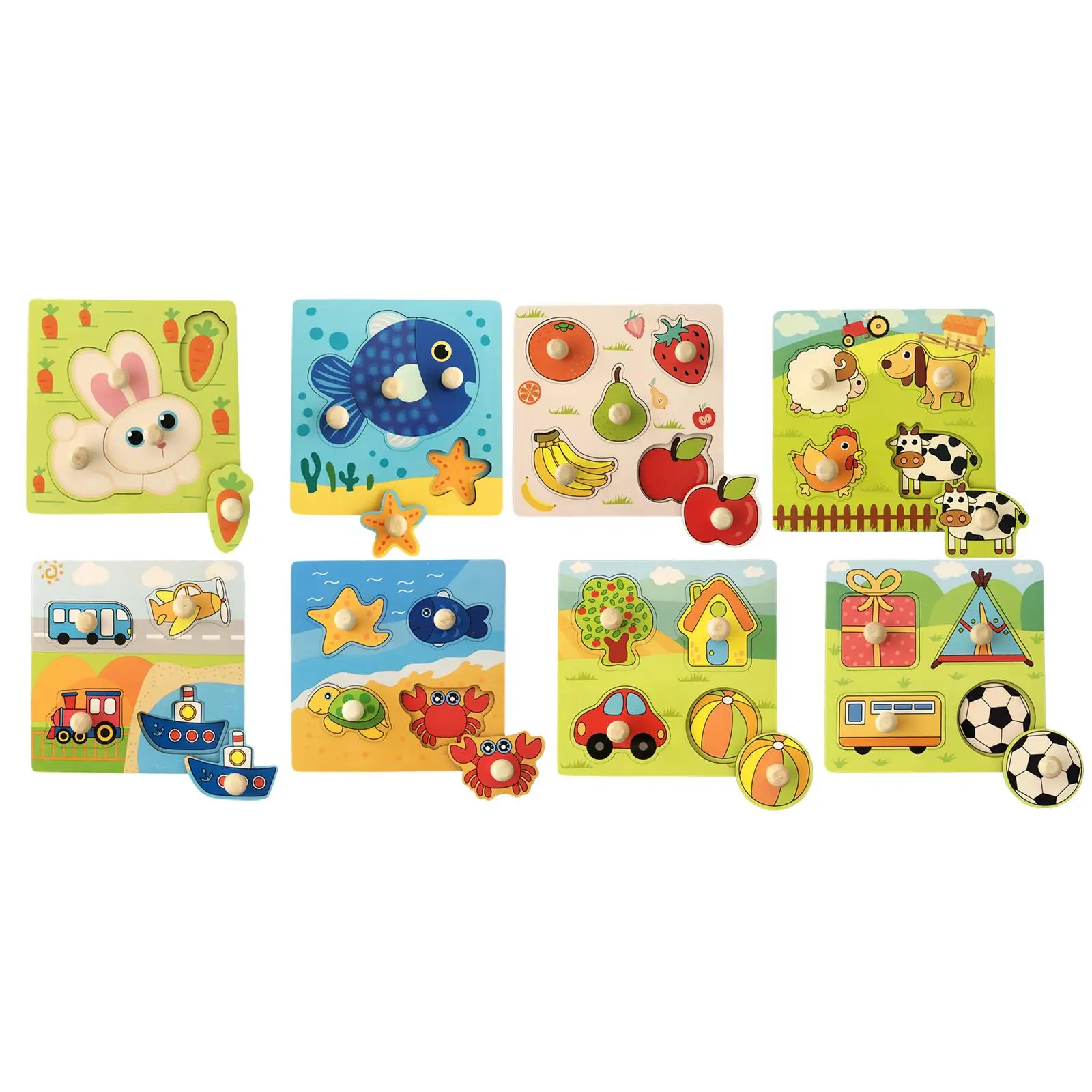 

Wooden Cartoon Jigsaw Puzzles Shape Matching Game Learning Activities Educational Toy Knob Puzzles Peg for 2 3 4 Year Old