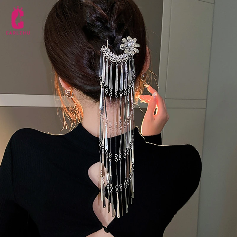 

Роскошная винтажная Длинная кисточка геометрическая Цветочная заколка для женщин Элегантная индивидуальная шпилька для волос бижутерия для волос