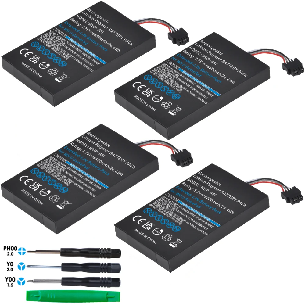 4 Pezzi Batteria Originale 3.7V 6600Mah Ad Alta Capacità Wup-001 Per Batteria Nintendo Wii U Gamepad A Lunga Durata