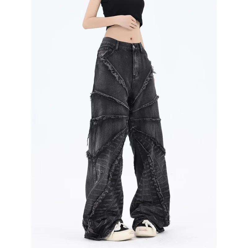 Deeptown Black Vintage Women's Jeans Y2k Streetwear Oversized Stacked Denim Pants Gothic Designer Korean Fashion Trousers Acubi