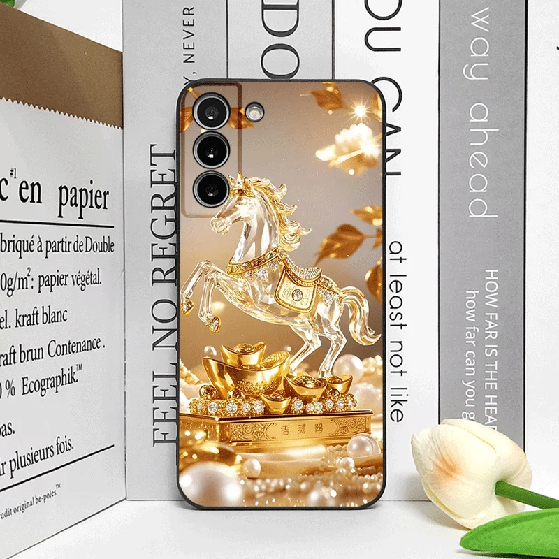 Luxury Crystal Golden Horse Pattern Shockproof Soft Phone Case
