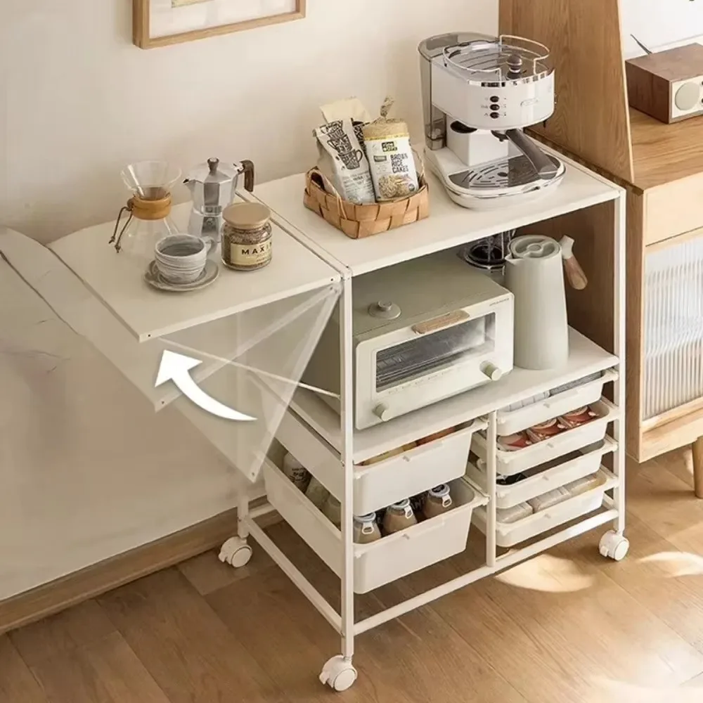 Multi Layer Kitchen Cart Multi-function Moving Cabinet Multi-Functional Extension Design Handcart Kitchen Microwave Storage Cart