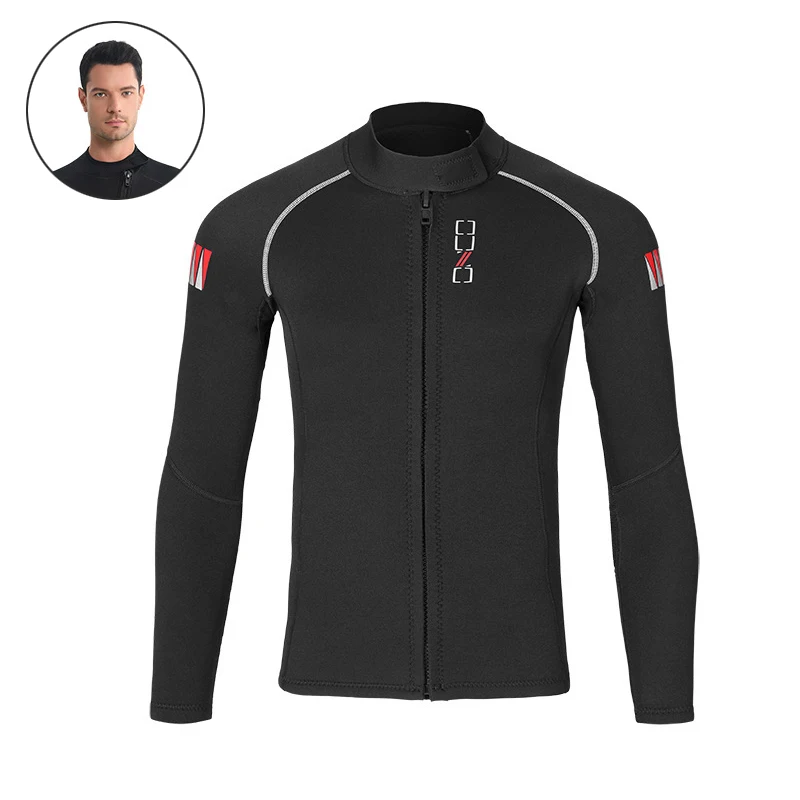 Wetsuit Top Men, 1.5mm Wetsuits Neoprene Jacket Long Sleeve Front Zip Shirt for Water Sports Diving Surfing Kayaking Swimming