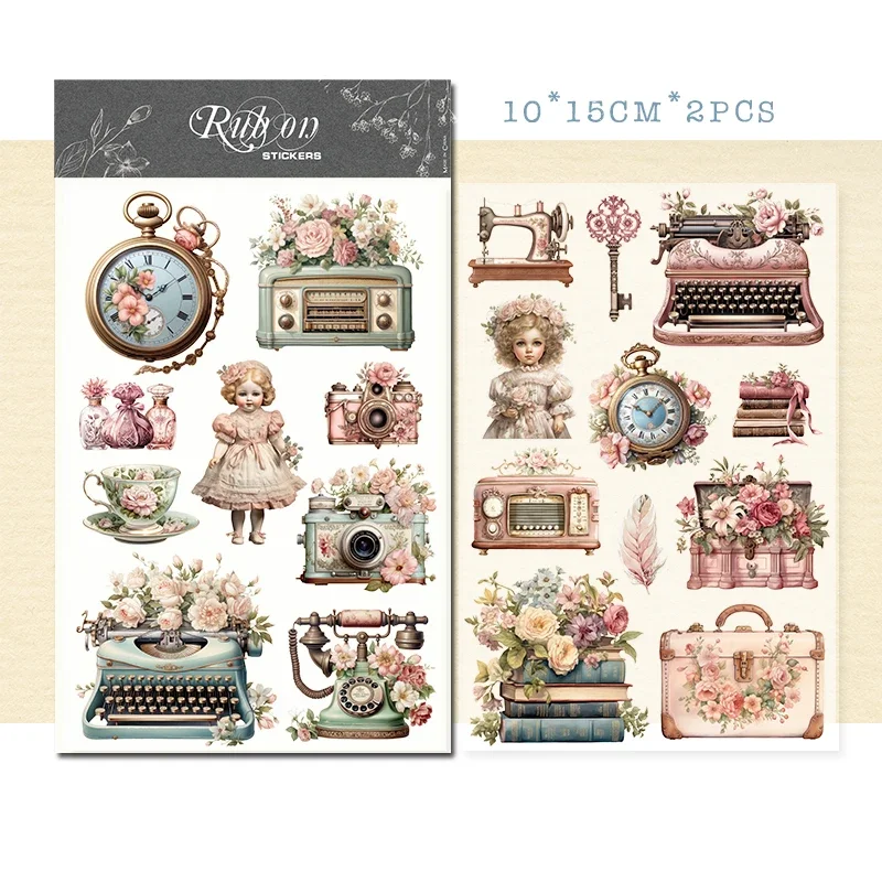 2 Sheet Vintage Floral Typewriter RUB ON Transfer Stickers Junk Journal Camera Girl Sticker Album Scrapbooking Material cartoon stickers decorative stickers self adhesive stickers stationery stickers paper stickers adhesive stickers decorative labels stickers cartoon sticker floral stickers diy scrapbooking accessories