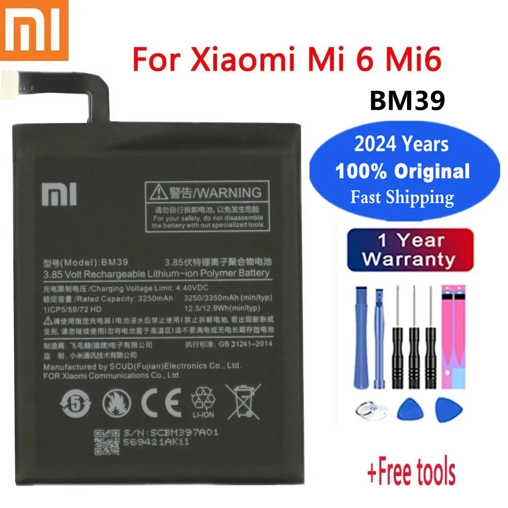 

2024 Years BM39 Original Phone Battery For Xiaomi Mi6 Mi 6 3250mAh Mobile Phone Battery Bateria In Stock + Tools