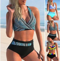 New Women's Bikini Two-piece Swimsuit 3D Blue and Black Wave Print Tank Top Holiday Fashion Beach Outfit S-5XL