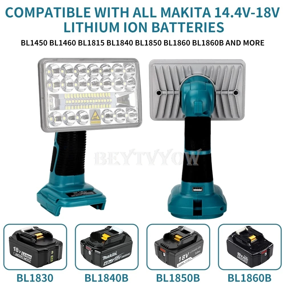 Cordless 2000LM Floodlight for Makita 14.4-18V Battery 18W LED Work Light Flashl