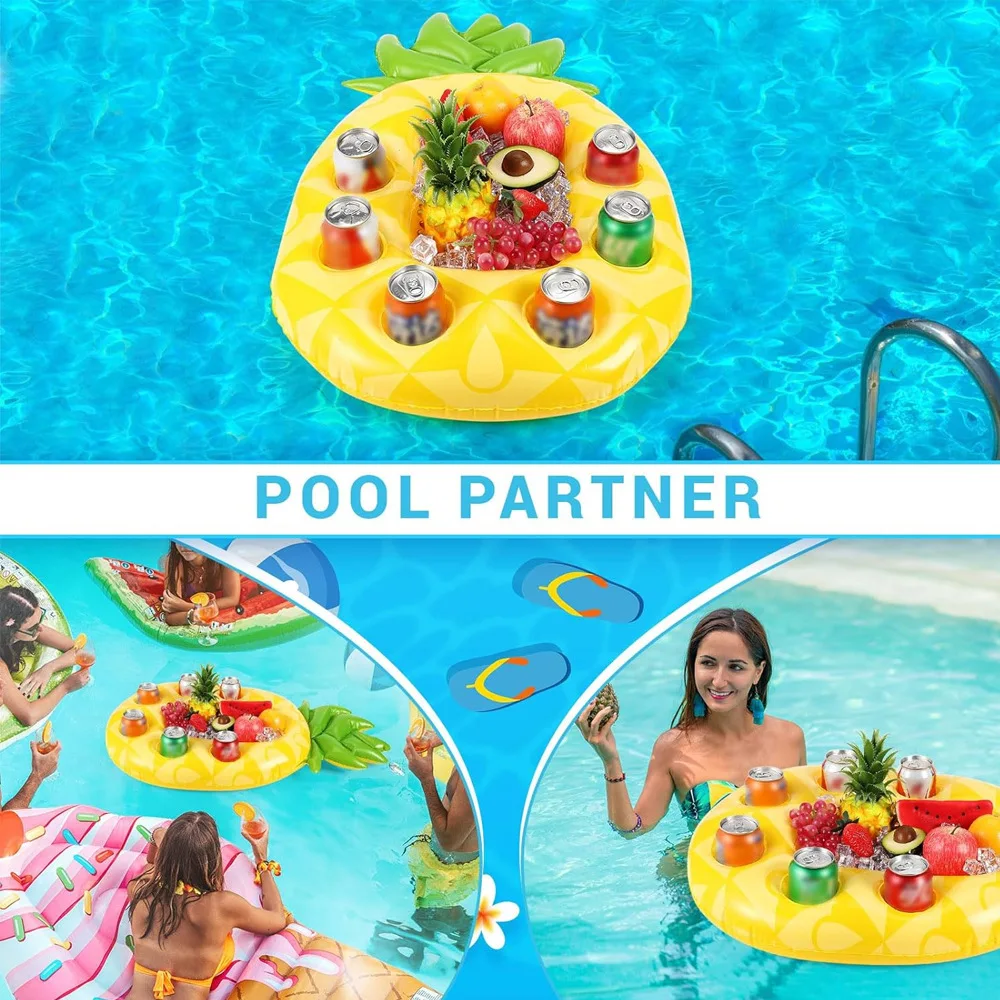 Floating Table Water Ice Bar Summer Party Ice Bag Pineapple & Avocado Shape Cup Holder Swimming Pool Inflatable Float Bucket