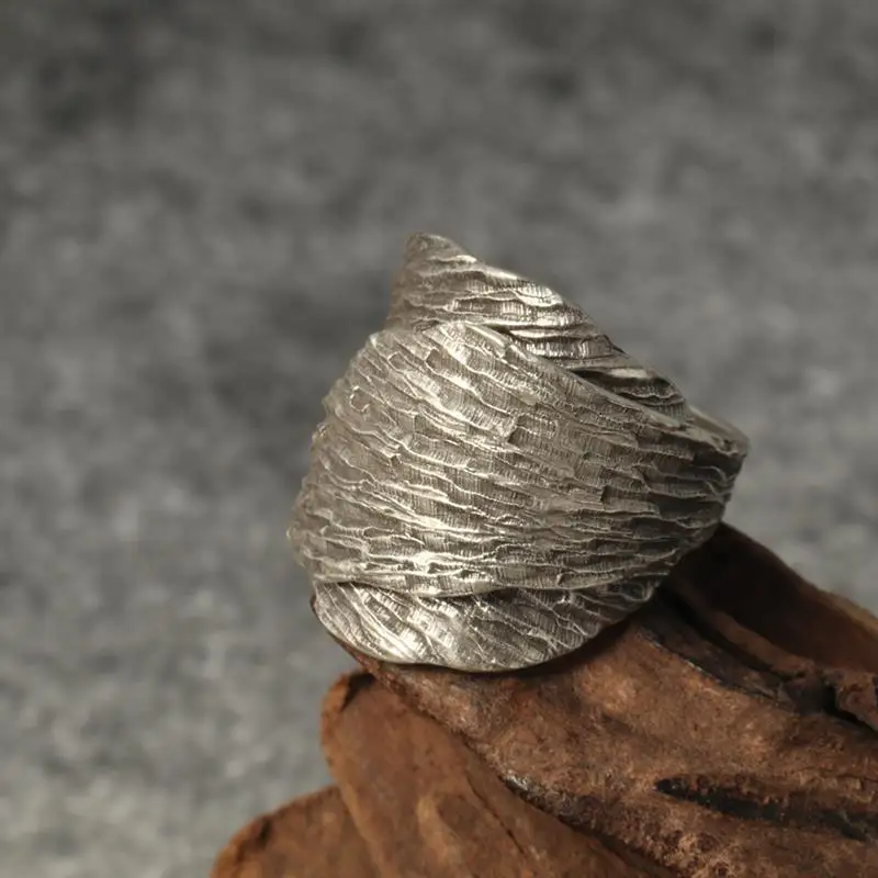 original non-inlaid leaf opening adjustable ring Chinese palace style unique craftsmanship exquisite silver jewelry silver ring silver rings