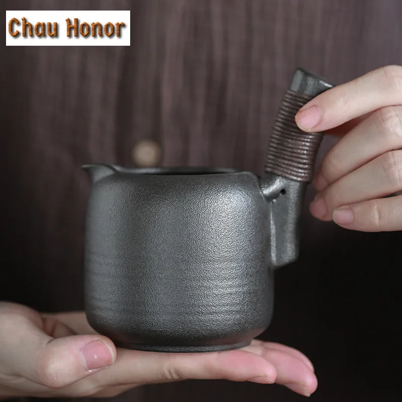 300ml Japanese Style Black Pottery Side Handle Fair Cup Coarse Pottery Tea Dispenser Ceramic Chinese Kung Fu Tea Set Accessories