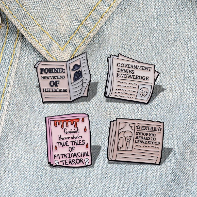 

Vintage Newspaper Enamel Pins Custom Lost And Found Breaking News Brooches Lapel Badges Funny Jewelry Gift for Kids Friends
