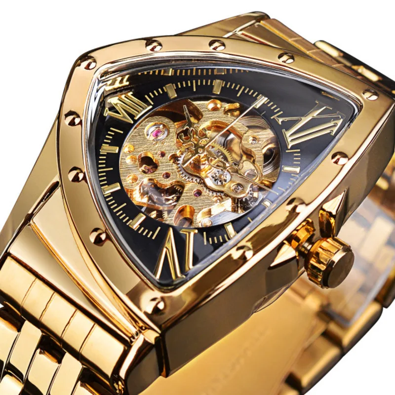 FORSINING Mechanical Watch For Men Automatic Hollow Out Luxury Watch Triangle Dial Stainless Steel Men Watch Reloj Hombre