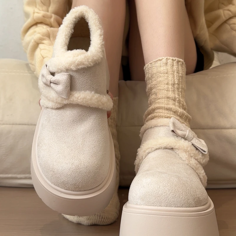 Fur Women's Snow Ankle Boots Flats Suede Short Plush Shoes 2025 Fashion Warm Cotton Shoes New Winter Cozy Walking Mujer Botas