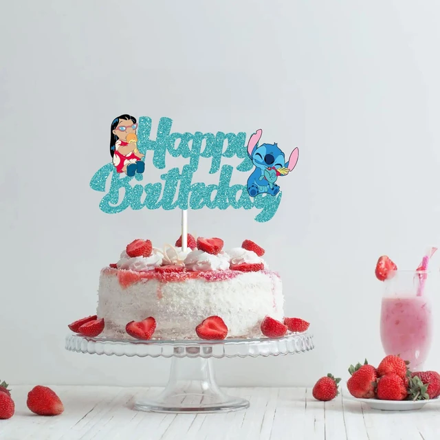 Lilo & Stitch Blue Glitter Cake Topper ​Happy Birthday Decors for