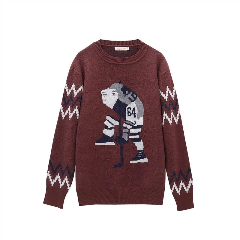 

Women Autumn and Winter Maple Leaf Sweater Clothes Loose Round Neck Long Sleeve Print Couple Knitted Pullovers Bottom Coat X618