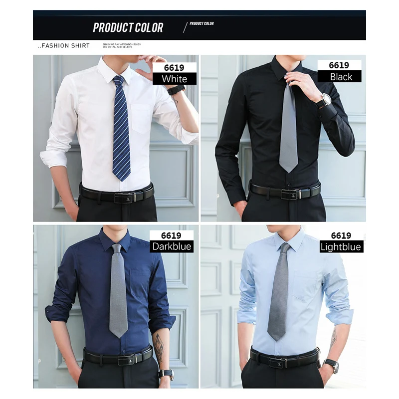 BROWON Brand Staff Uniforms Men Spring Autumn Solid Regular Fit Long Sleeve Dress Shirts dress shirts men casual shirts