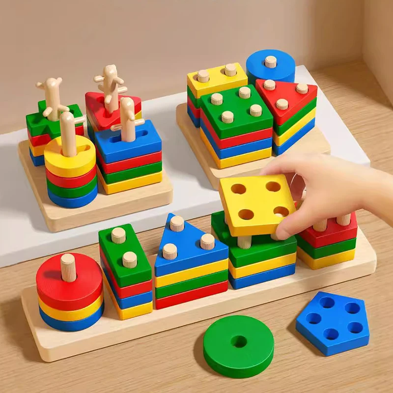 Wooden Shape Color Match Stacking Puzzles 1
