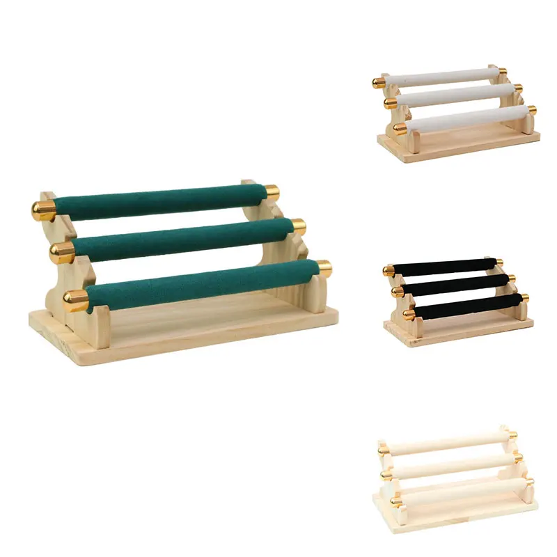 

3-Tier Wooden Jewelry Display Stand Ring Holder, T-Bar Jewelry Showcase Display Stand And Organizer