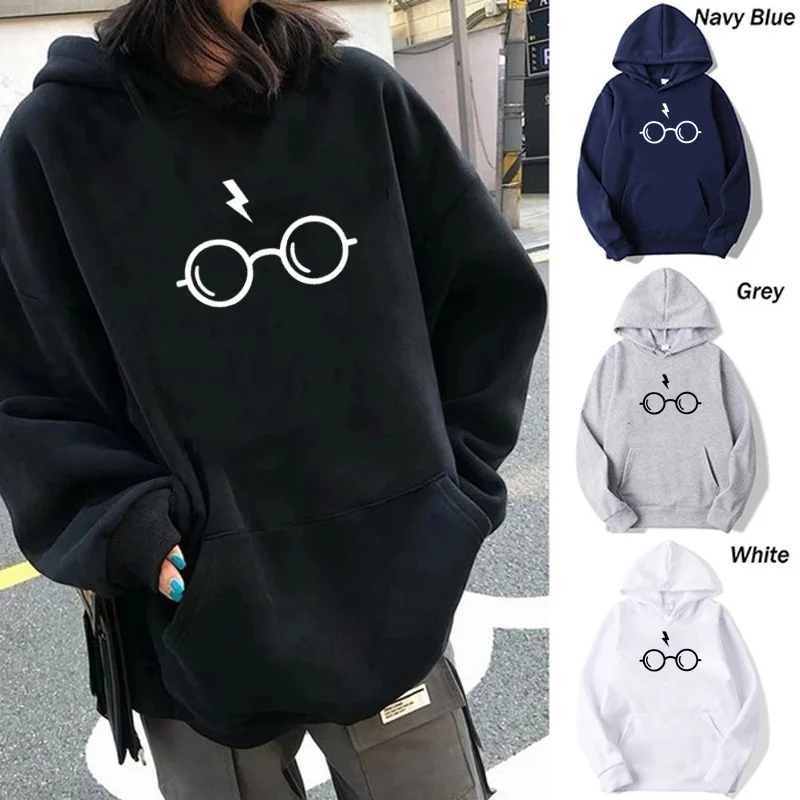 Women's Rock Punk Hoodies Glasses Print Sweatshirts Oversize Harajuku Hooded Loose Lovers Wear Autumn Winter