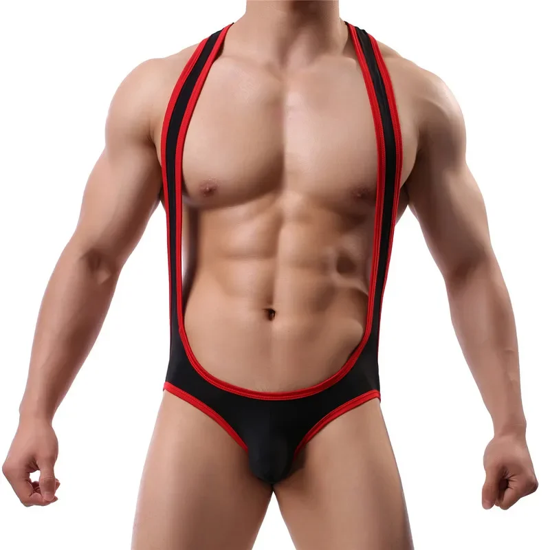 Elastic Sexy Mens Undershirts Jumpsuits Wrestling Singlet Bodysuits One-Piece Leotard Male Clothes Penis Pouch Briefs Underwear