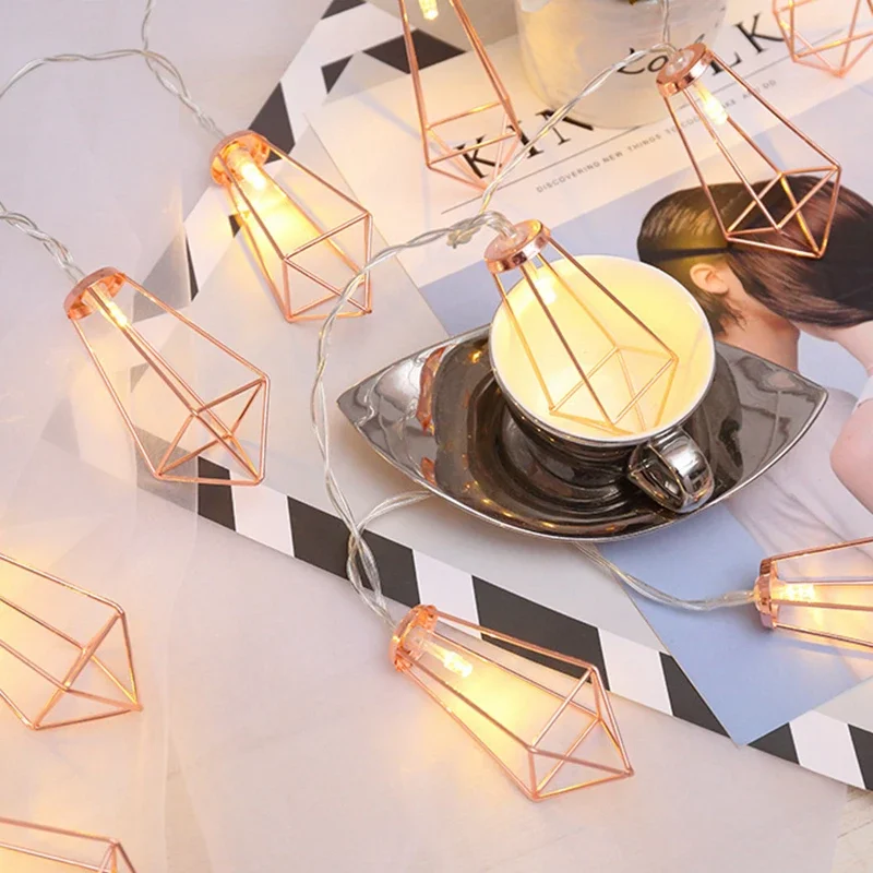 

10 /20 LED Retro Metal Diamond Lamp Fairy Light Xmas Holiday Wedding Party Home Decoration Lantern String Lamps home festival