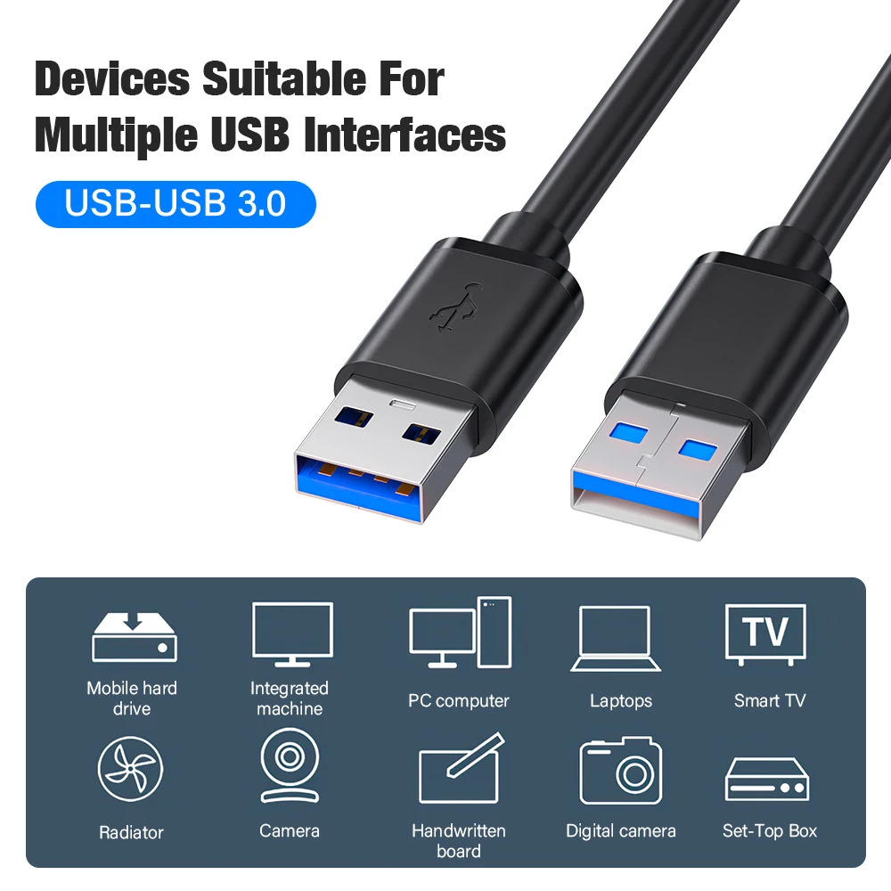 High-Speed USB 3.0 Male-to-Male Extension Cable - Data Transfer Extender Cord, Available in 2M, 3M, and 5M Lengths