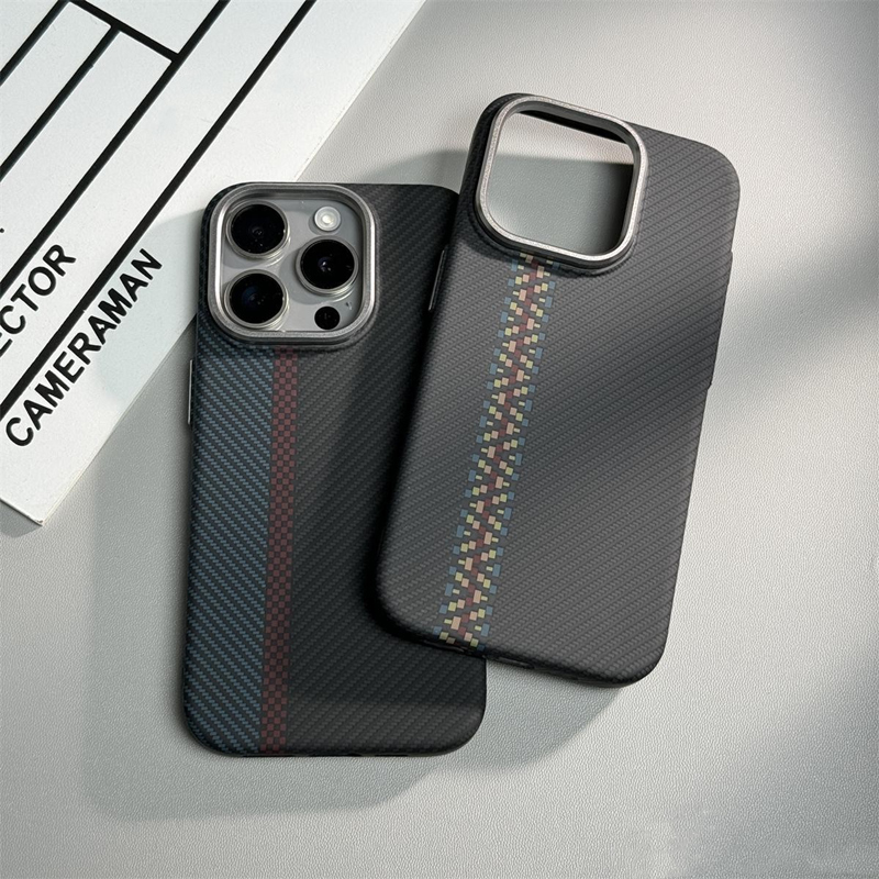 Abstract Carbon Fibre MagSafe Case for iPhone 16 15 Pro Max 14 Cover Wireless Charging Alloy Lens Camera Bumper Hard Armor Shell