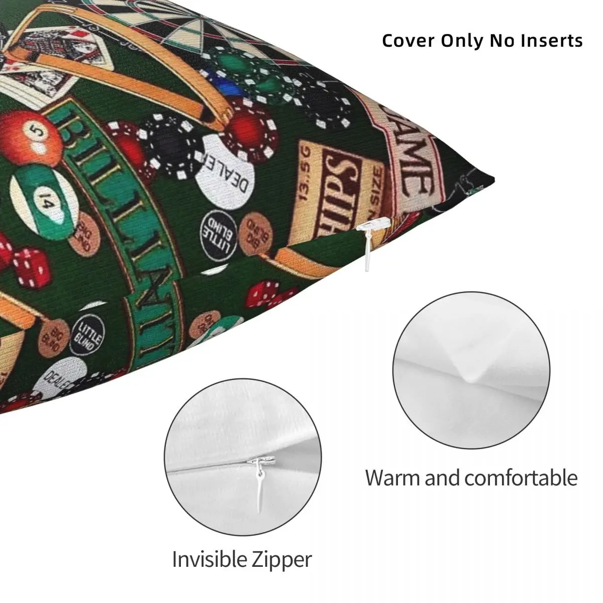 Game Room Billiards Darts Cards Square Pillowcase Polyester Linen Velvet Pattern Zip Decorative Pillow Case Home Cushion Cover 5
