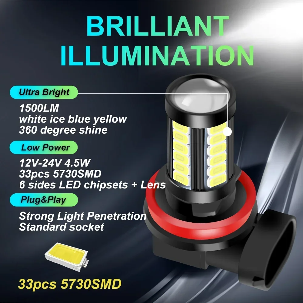 H11 H8 9006 HB4 9005 HB3 PSX24W H16 PSX26W P13W 5730 LED Auto Lamp Car Anti Fog Light Bulb 6000K Yellow Not for Headlights led bulb led fog light led light fog and headlight bulbs 2Pcs