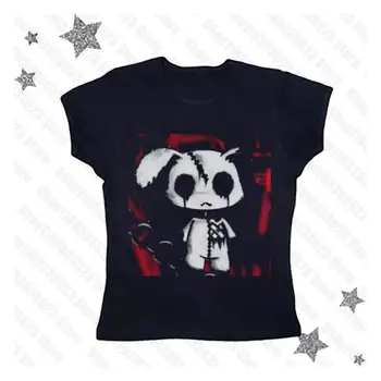 Y2k Vestiti Gotico Emo ragazza Lettera Stampa Casual T-shirt a maniche corte Streetwear Estetica Grunge Baby Tees Vintage Donna Top anni '90 1