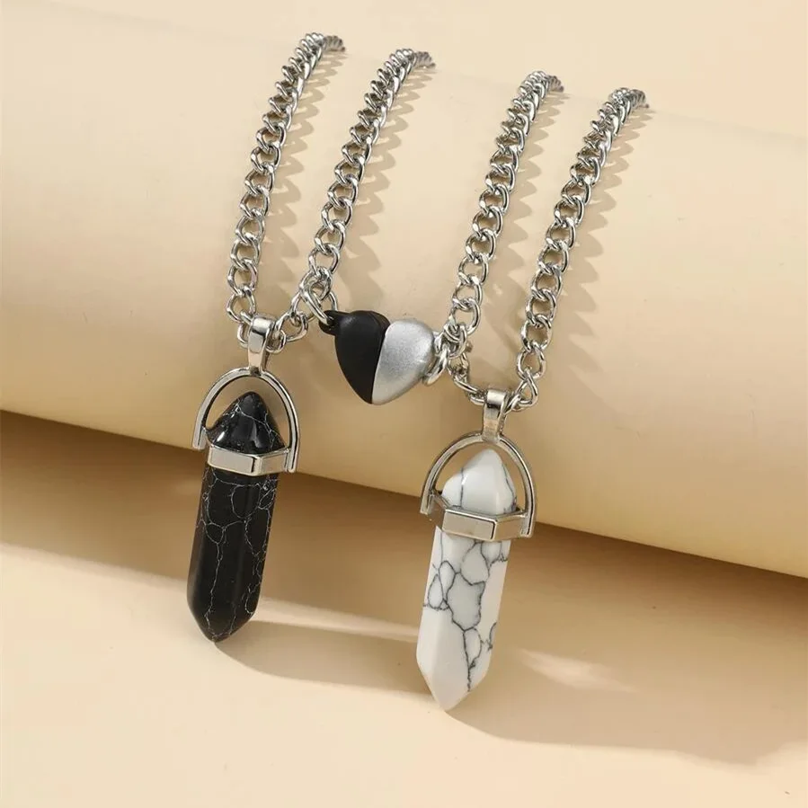 

Hexagon Column Pendant Necklace Couple Magnet Necklace Natural Stone Crystal Pendant Necklace Healing Crystal Quartz Amethyst