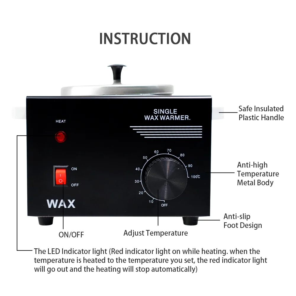 Electric Single Pot Wax Warmer Household Skin SPA Equipment With Adjustable Temperature Set With 50 Pcs Wood Craft Sticks
